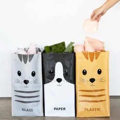 Afval recycletassen met kat (set van 3)