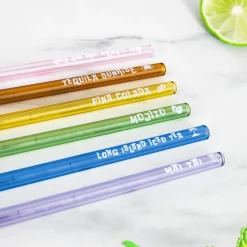 Glazen cocktailrietjes met recepten (set van 6)
