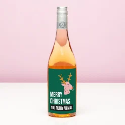 Kerst wijnfles Merry Christmas you filthy animal