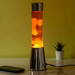 Lavalamp zilver met oranje vloeistof en oranje lava
