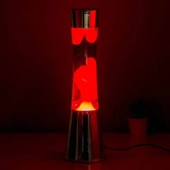 Lavalamp zilver met paarse vloeistof en rode lava