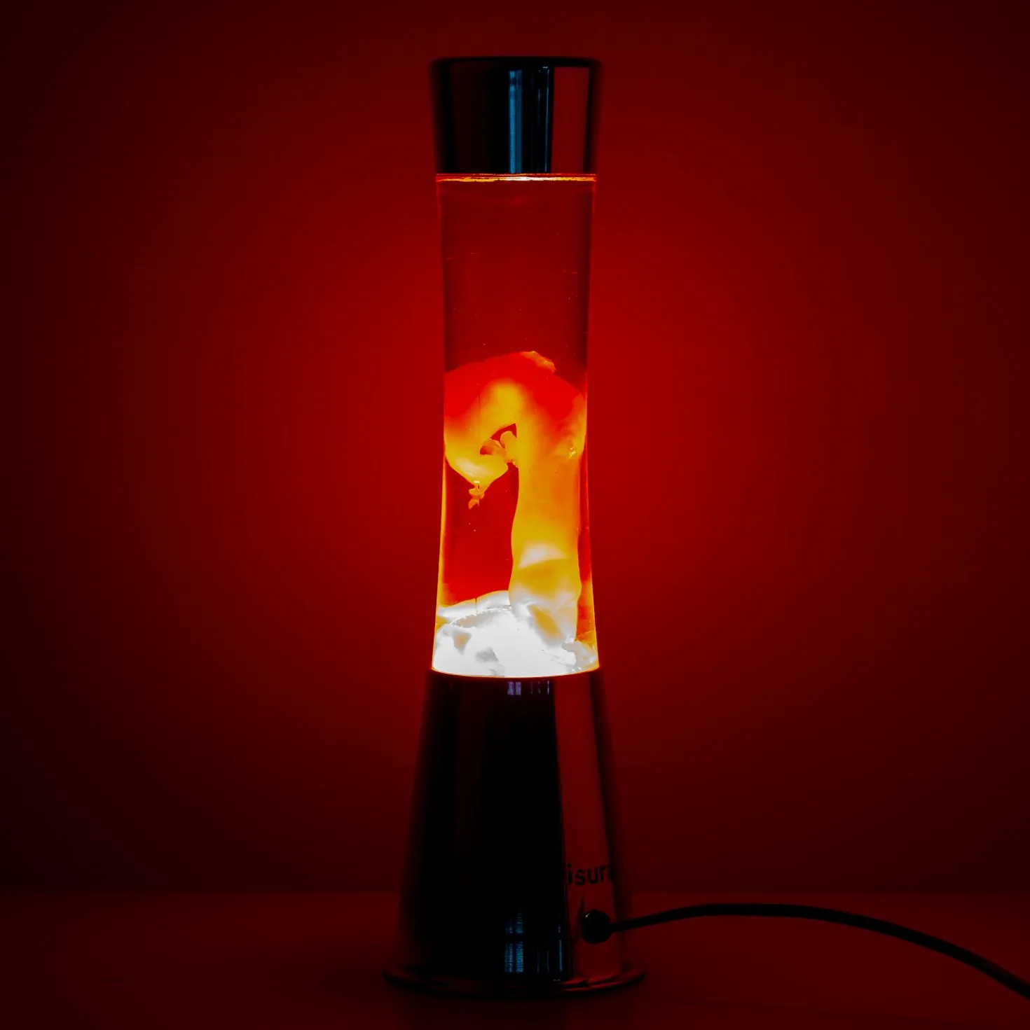 Lavalamp zilver met rode lava