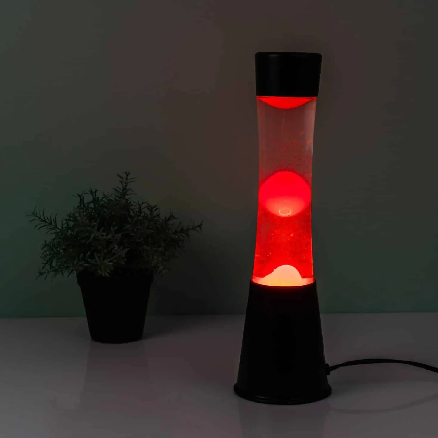 Lavalamp zwart met rode lava
