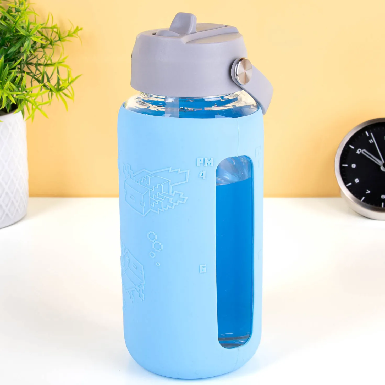 Minecraft Glazen drinkfles met siliconen sleeve