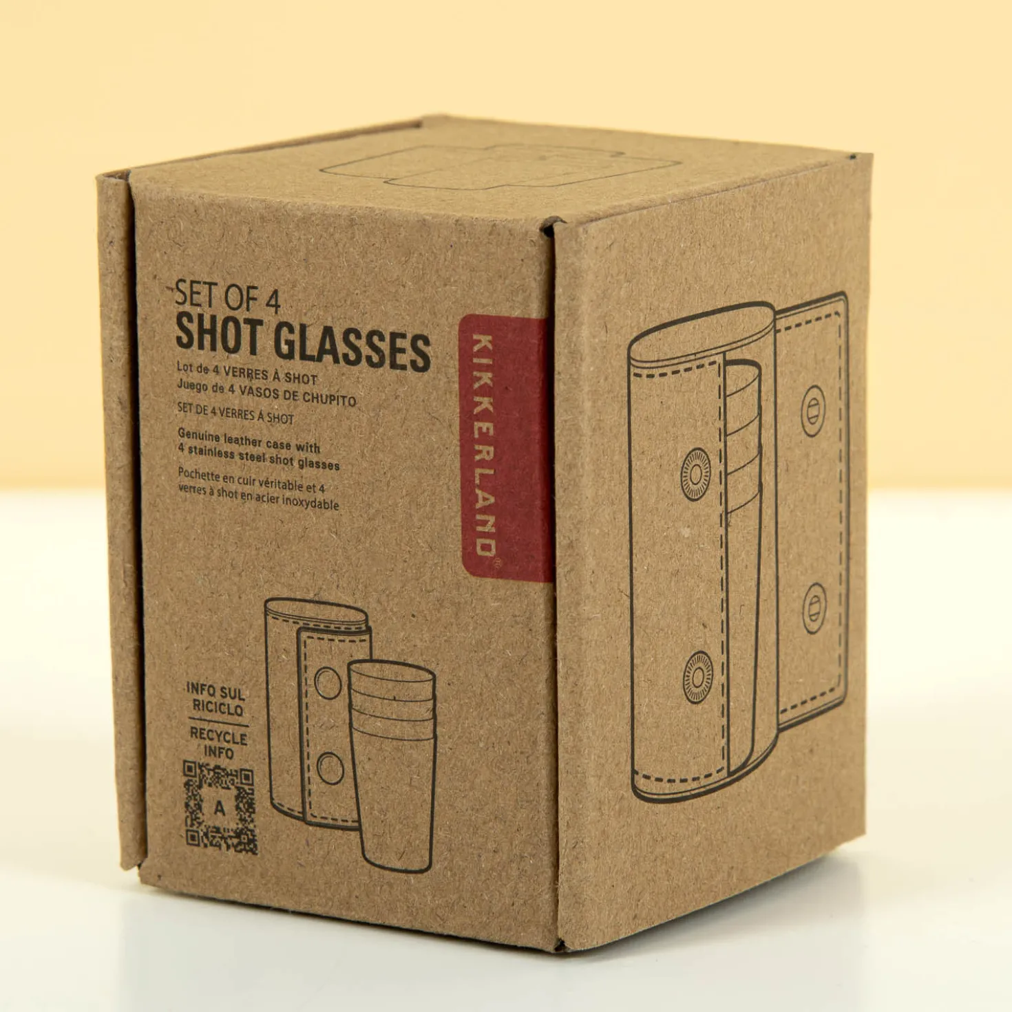 Shotglaasjes met leren hoes (set van 4)