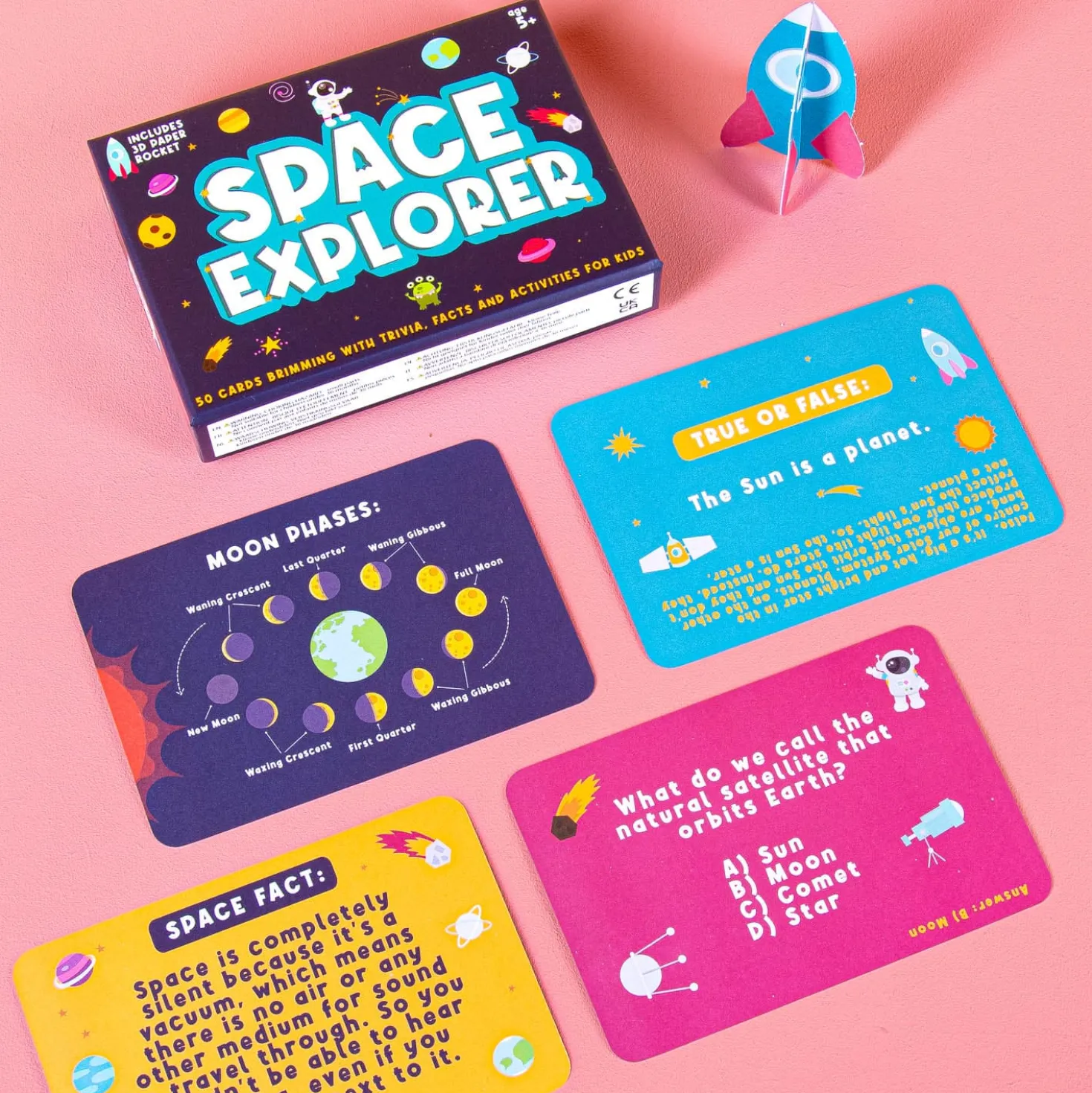 Space Explorer triviakaarten voor kids