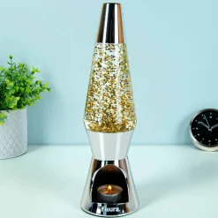 Waxinelicht lavalamp gouden glitters